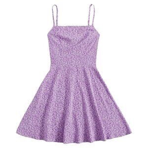 Purple Floral Spaghetti Strap Dress